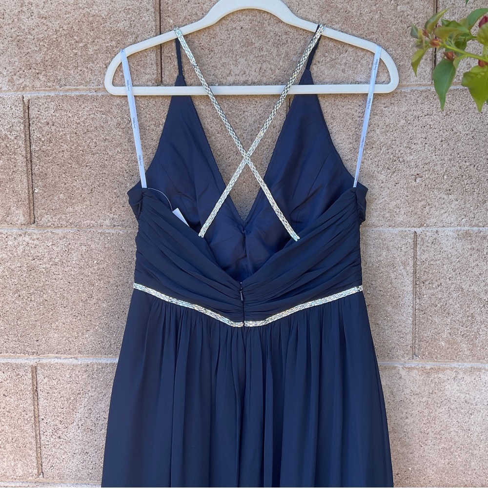NWT Jenny Packham Chiffon Rhinestone Beaded Maxi Dress Gown Cocktail JP1009 Blue - Picture 7 of 12